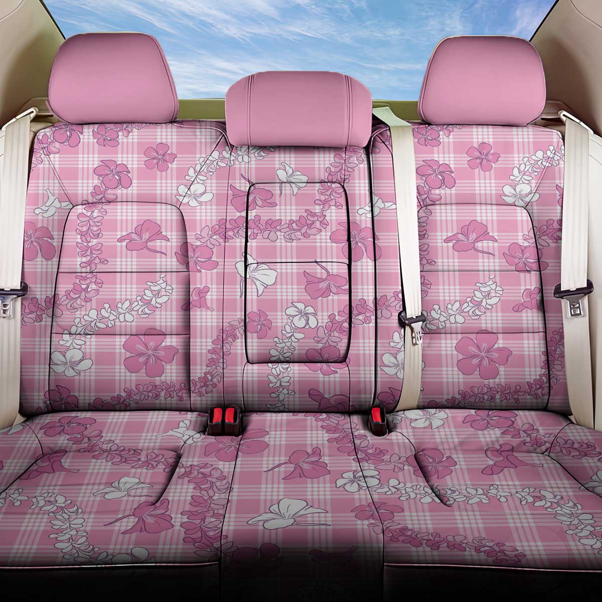 Alaka Aloha Hawaii Back Car Seat Cover Plumeria Lei With Palaka Motif - Polynesian Pride