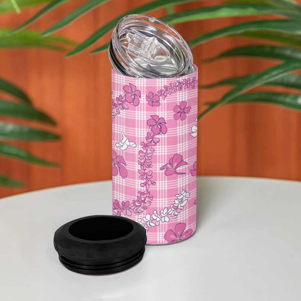 Alaka Aloha Hawaii 4 in 1 Can Cooler Tumbler Plumeria Lei With Palaka Motif - Polynesian Pride