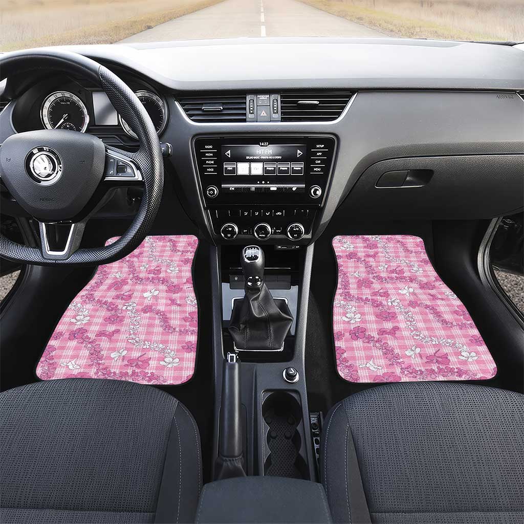 Alaka Aloha Hawaii Car Mats Plumeria Lei With Palaka Motif LT14 Set 2pcs - Front Pink - Polynesian Pride