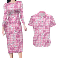 Alaka Aloha Hawaii Couples Matching Long Sleeve Bodycon Dress and Hawaiian Shirt Plumeria Lei With Palaka Motif LT14 Pink - Polynesian Pride