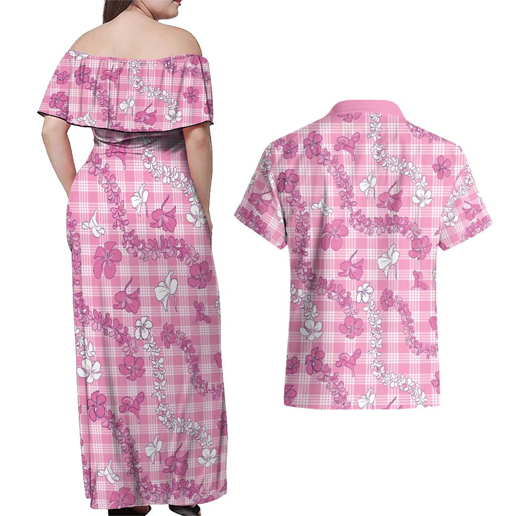Alaka Aloha Hawaii Couples Matching Off Shoulder Maxi Dress and Hawaiian Shirt Plumeria Lei With Palaka Motif LT14 - Polynesian Pride