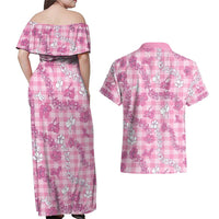Alaka Aloha Hawaii Couples Matching Off Shoulder Maxi Dress and Hawaiian Shirt Plumeria Lei With Palaka Motif LT14 - Polynesian Pride