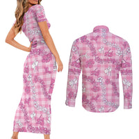 Alaka Aloha Hawaii Couples Matching Short Sleeve Bodycon Dress and Long Sleeve Button Shirt Plumeria Lei With Palaka Motif LT14 - Polynesian Pride