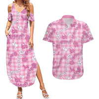 Alaka Aloha Hawaii Couples Matching Summer Maxi Dress and Hawaiian Shirt Plumeria Lei With Palaka Motif LT14 Pink - Polynesian Pride