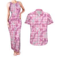Alaka Aloha Hawaii Couples Matching Tank Maxi Dress and Hawaiian Shirt Plumeria Lei With Palaka Motif LT14 Pink - Polynesian Pride