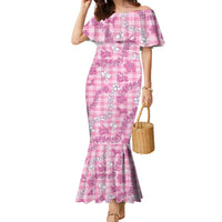 Alaka Aloha Hawaii Family Matching Mermaid Dress and Hawaiian Shirt Plumeria Lei With Palaka Motif LT14 Mom's Dress Pink - Polynesian Pride