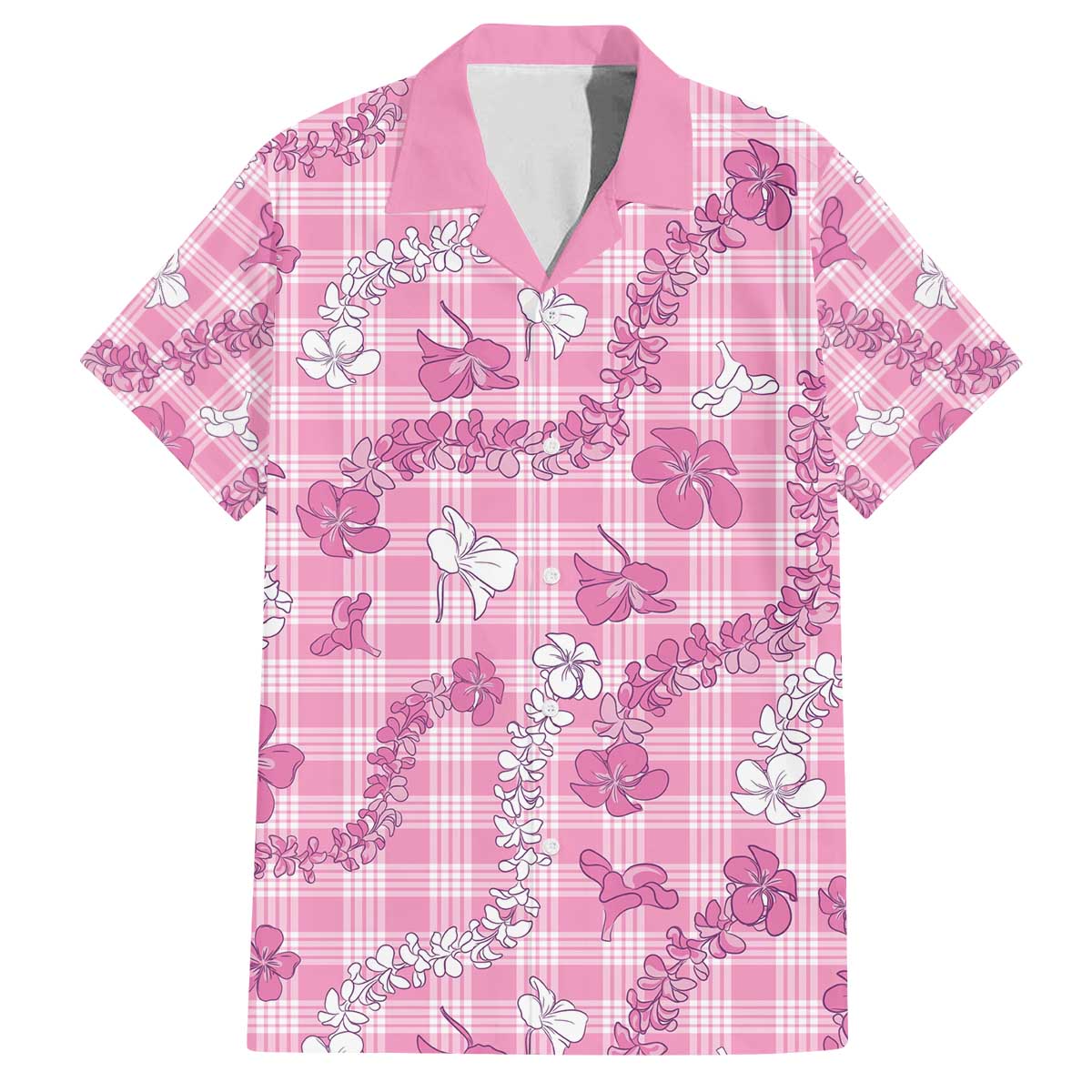 Alaka Aloha Hawaii Family Matching Off The Shoulder Long Sleeve Dress and Hawaiian Shirt Plumeria Lei With Palaka Motif LT14 Dad's Shirt - Short Sleeve Pink - Polynesian Pride