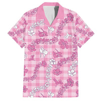 Alaka Aloha Hawaii Family Matching Off Shoulder Short Dress and Hawaiian Shirt Plumeria Lei With Palaka Motif LT14 Dad's Shirt - Short Sleeve Pink - Polynesian Pride
