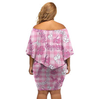 Alaka Aloha Hawaii Family Matching Off Shoulder Short Dress and Hawaiian Shirt Plumeria Lei With Palaka Motif LT14 - Polynesian Pride