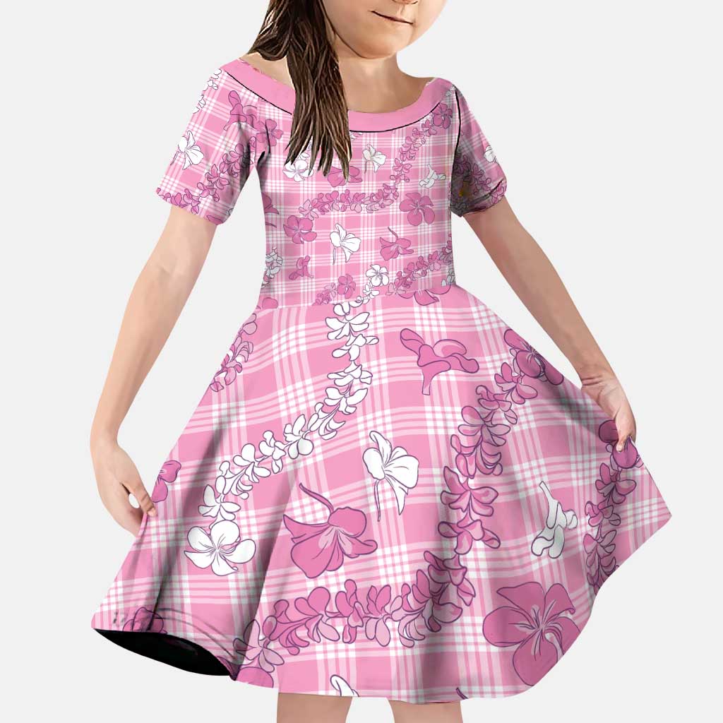 Alaka Aloha Hawaii Family Matching Puletasi and Hawaiian Shirt Plumeria Lei With Palaka Motif LT14 Daughter's Dress Pink - Polynesian Pride