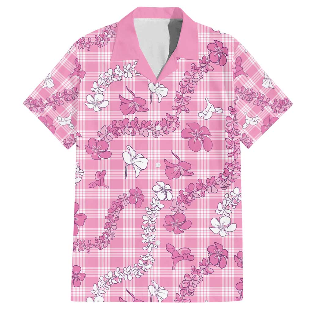 Alaka Aloha Hawaii Family Matching Puletasi and Hawaiian Shirt Plumeria Lei With Palaka Motif LT14 Dad's Shirt - Short Sleeve Pink - Polynesian Pride