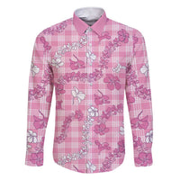Alaka Aloha Hawaii Family Matching Short Sleeve Bodycon Dress and Hawaiian Shirt Plumeria Lei With Palaka Motif LT14 Dad's Shirt - Long Sleeve Pink - Polynesian Pride