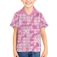 Alaka Aloha Hawaii Family Matching Short Sleeve Bodycon Dress and Hawaiian Shirt Plumeria Lei With Palaka Motif LT14 Son's Shirt Pink - Polynesian Pride