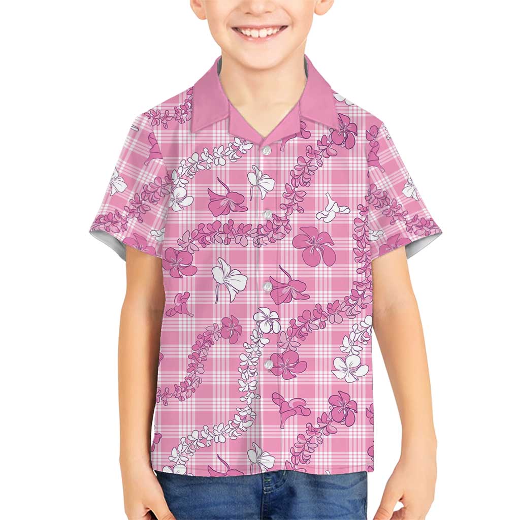 Alaka Aloha Hawaii Family Matching Tank Maxi Dress and Hawaiian Shirt Plumeria Lei With Palaka Motif LT14 Son's Shirt Pink - Polynesian Pride