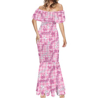 Alaka Aloha Hawaii Mermaid Dress Plumeria Lei With Palaka Motif - Polynesian Pride