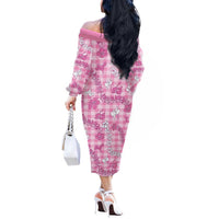 Alaka Aloha Hawaii Off The Shoulder Long Sleeve Dress Plumeria Lei With Palaka Motif - Polynesian Pride