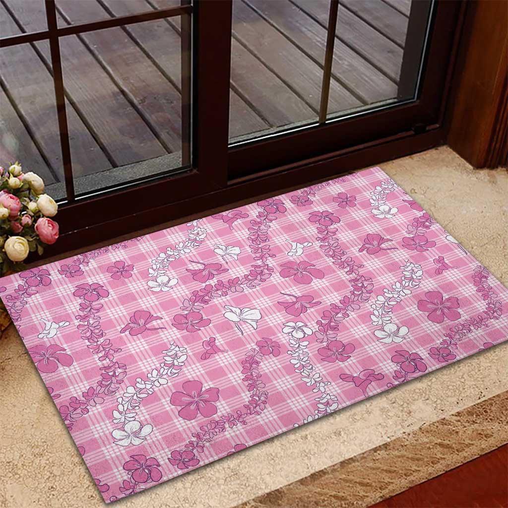 Alaka Aloha Hawaii Rubber Doormat Plumeria Lei With Palaka Motif - Polynesian Pride