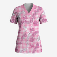 Alaka Aloha Hawaii Scrub Top Plumeria Lei With Palaka Motif - Polynesian Pride