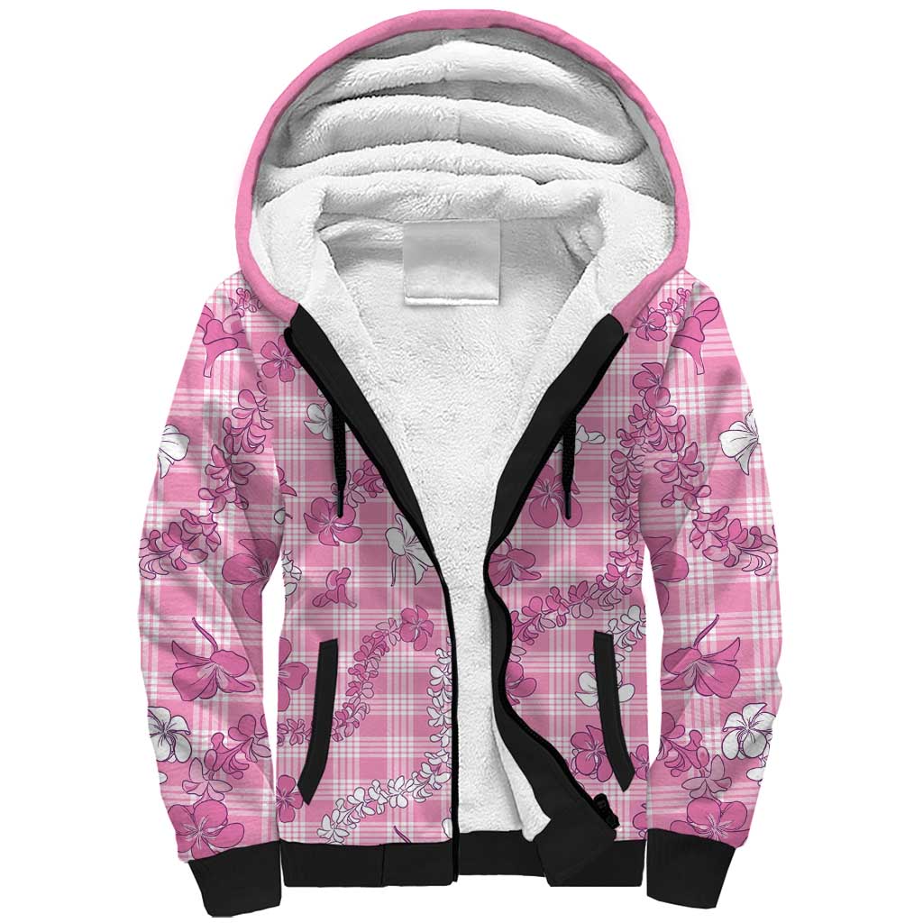 Alaka Aloha Hawaii Sherpa Hoodie Plumeria Lei With Palaka Motif - Polynesian Pride