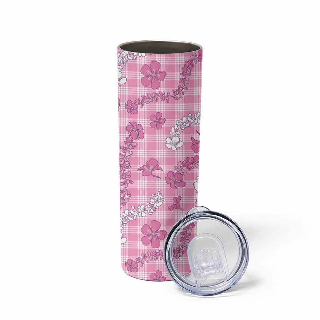 Alaka Aloha Hawaii Skinny Tumbler Plumeria Lei With Palaka Motif - Polynesian Pride