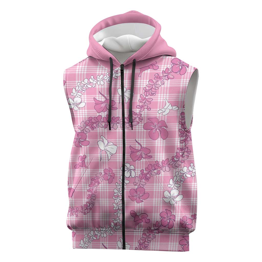 Alaka Aloha Hawaii Sleeveless Zip Hoodie Plumeria Lei With Palaka Motif LT14