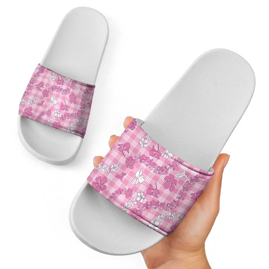 Alaka Aloha Hawaii Slide Sandals Plumeria Lei With Palaka Motif - Polynesian Pride