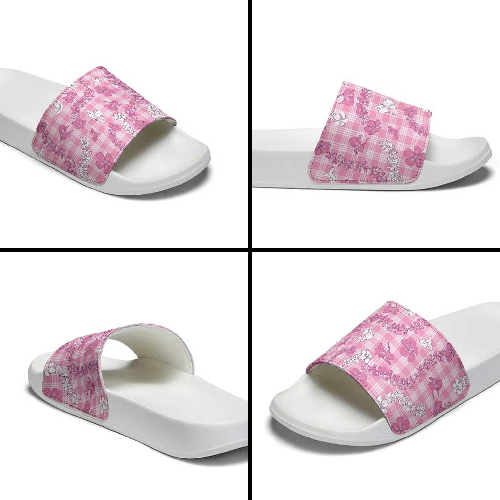 Alaka Aloha Hawaii Slide Sandals Plumeria Lei With Palaka Motif - Polynesian Pride
