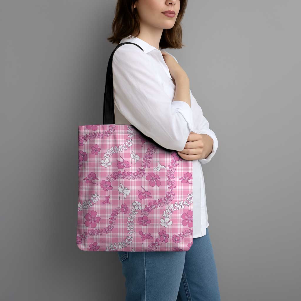 Alaka Aloha Hawaii Tote Bag Plumeria Lei With Palaka Motif - Polynesian Pride