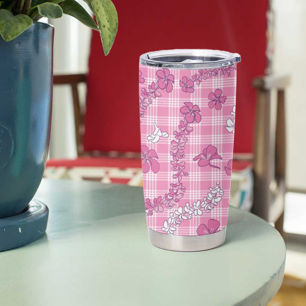 Alaka Aloha Hawaii Tumbler Cup Plumeria Lei With Palaka Motif - Polynesian Pride