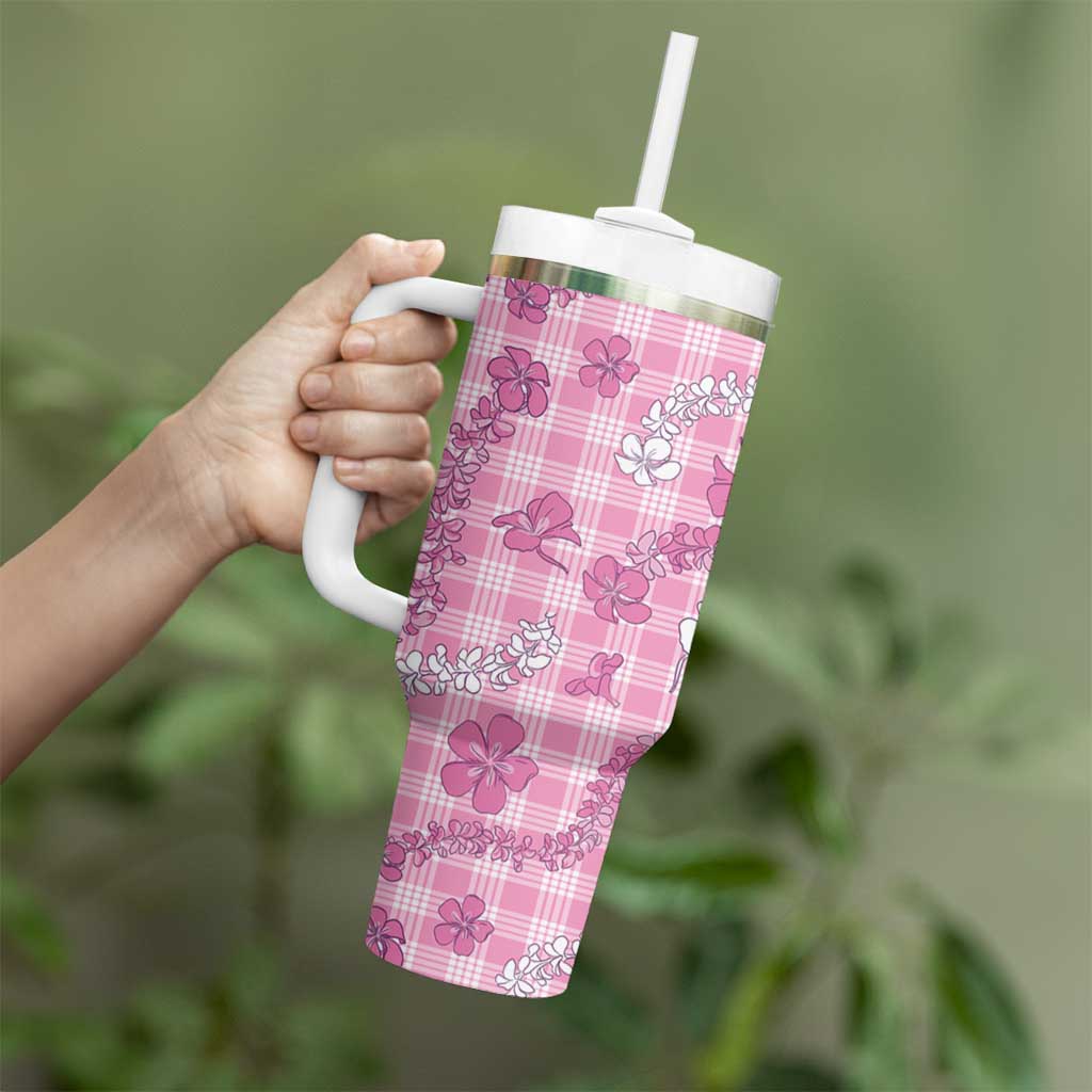Alaka Aloha Hawaii Tumbler With Handle Plumeria Lei With Palaka Motif - Polynesian Pride