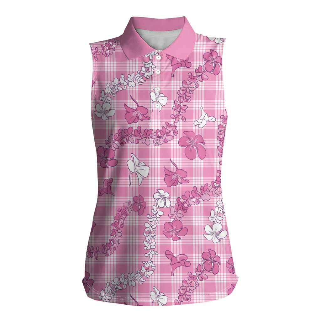 Alaka Aloha Hawaii Women Sleeveless Polo Shirt Plumeria Lei With Palaka Motif - Polynesian Pride