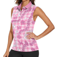 Alaka Aloha Hawaii Women Sleeveless Polo Shirt Plumeria Lei With Palaka Motif - Polynesian Pride