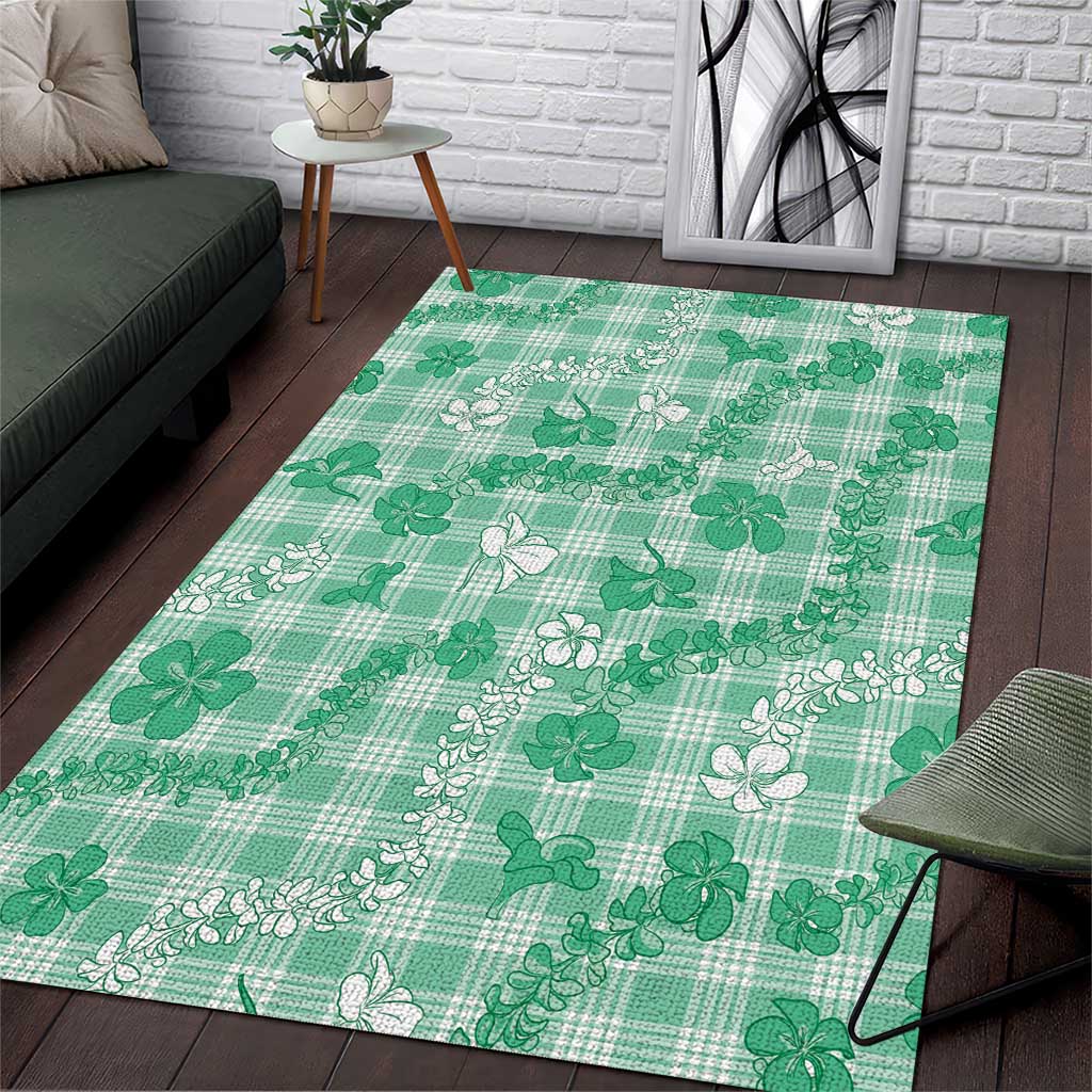 Omaomao Aloha Hawaii Area Rug Plumeria Lei With Palaka Motif LT14 Green - Polynesian Pride