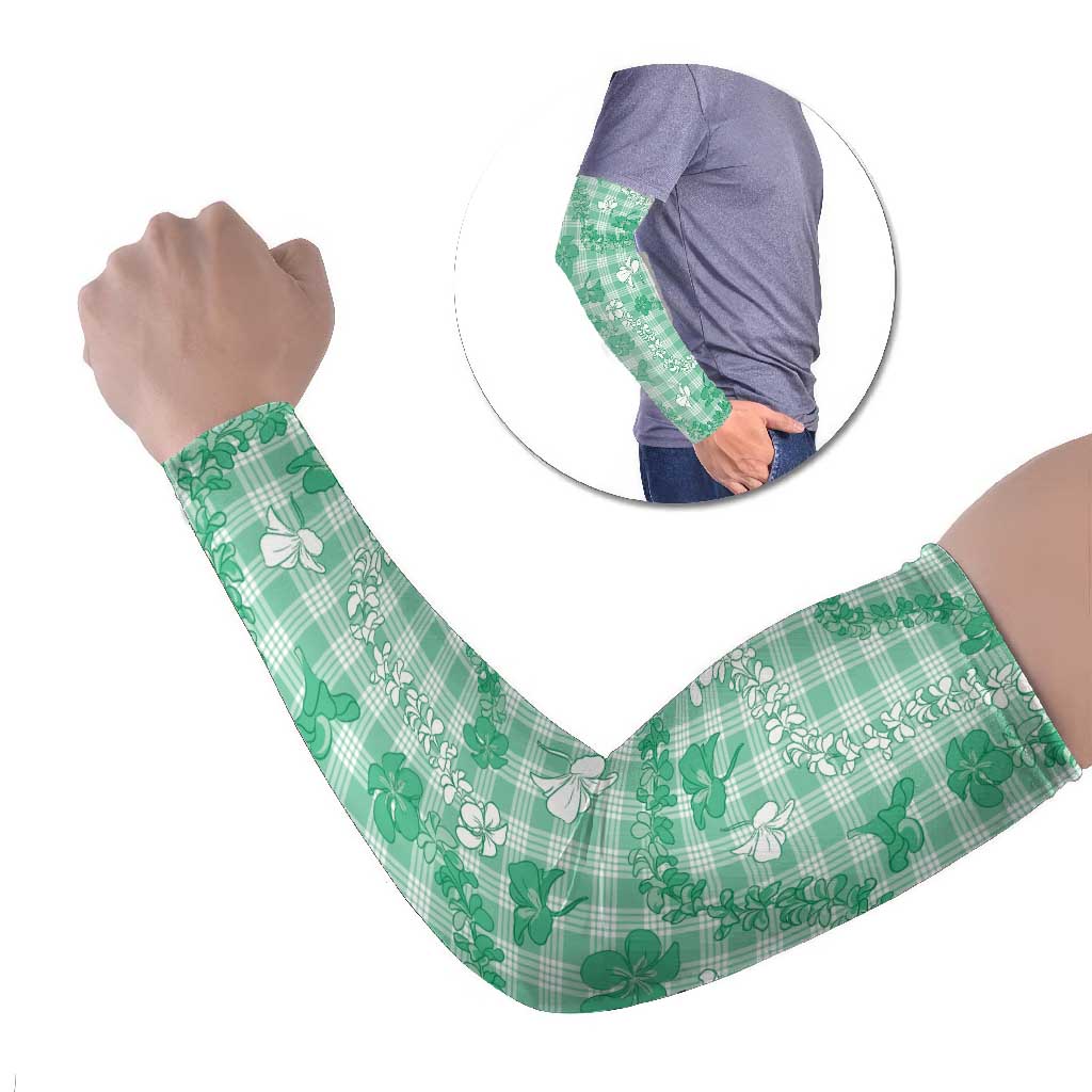 Omaomao Aloha Hawaii Arm Sleeves Plumeria Lei With Palaka Motif LT14 Set of 2 Green - Polynesian Pride