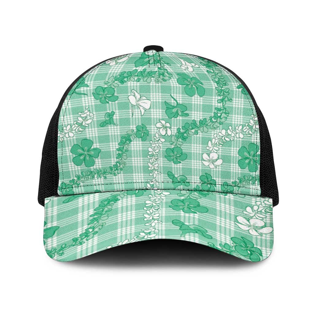 Omaomao Aloha Hawaii Baseball Net Cap Plumeria Lei With Palaka Motif LT14 One Size Black Green - Polynesian Pride