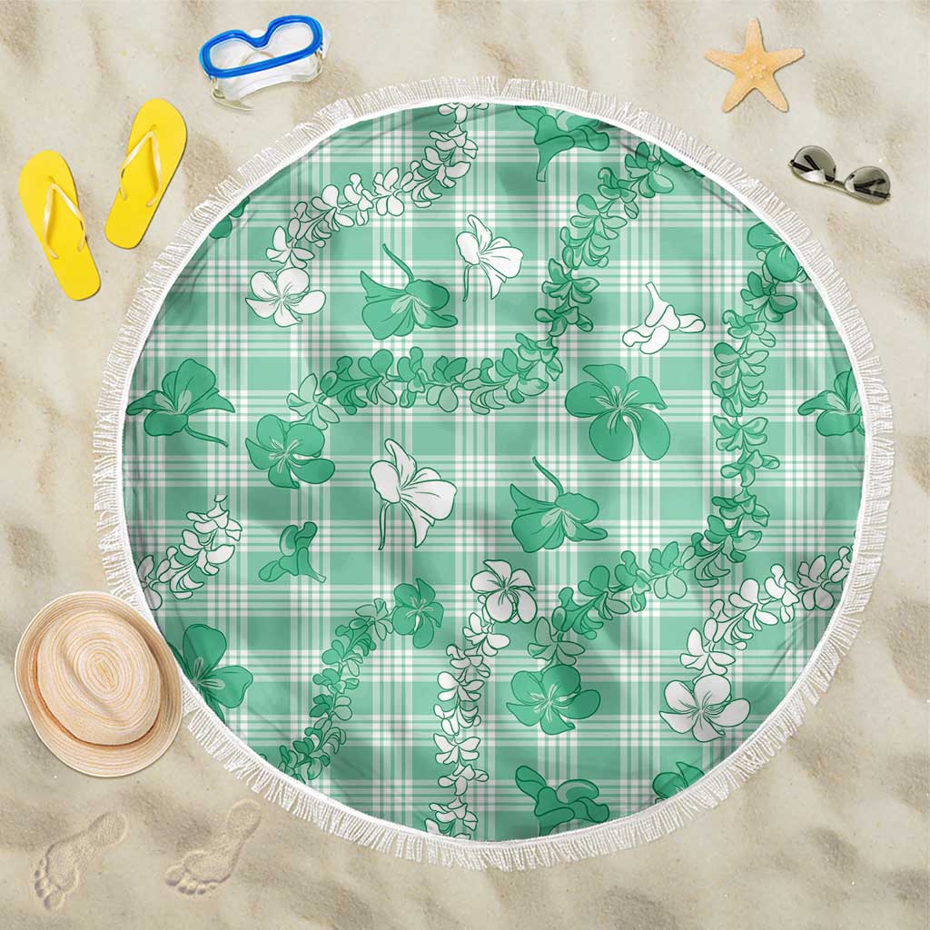 Omaomao Aloha Hawaii Beach Blanket Plumeria Lei With Palaka Motif LT14 One Size 150cm Green - Polynesian Pride