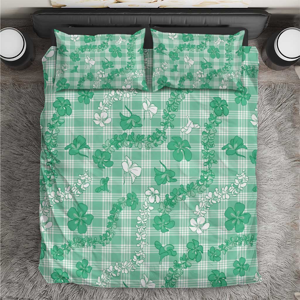 Omaomao Aloha Hawaii Bedding Set Plumeria Lei With Palaka Motif LT14 Green - Polynesian Pride