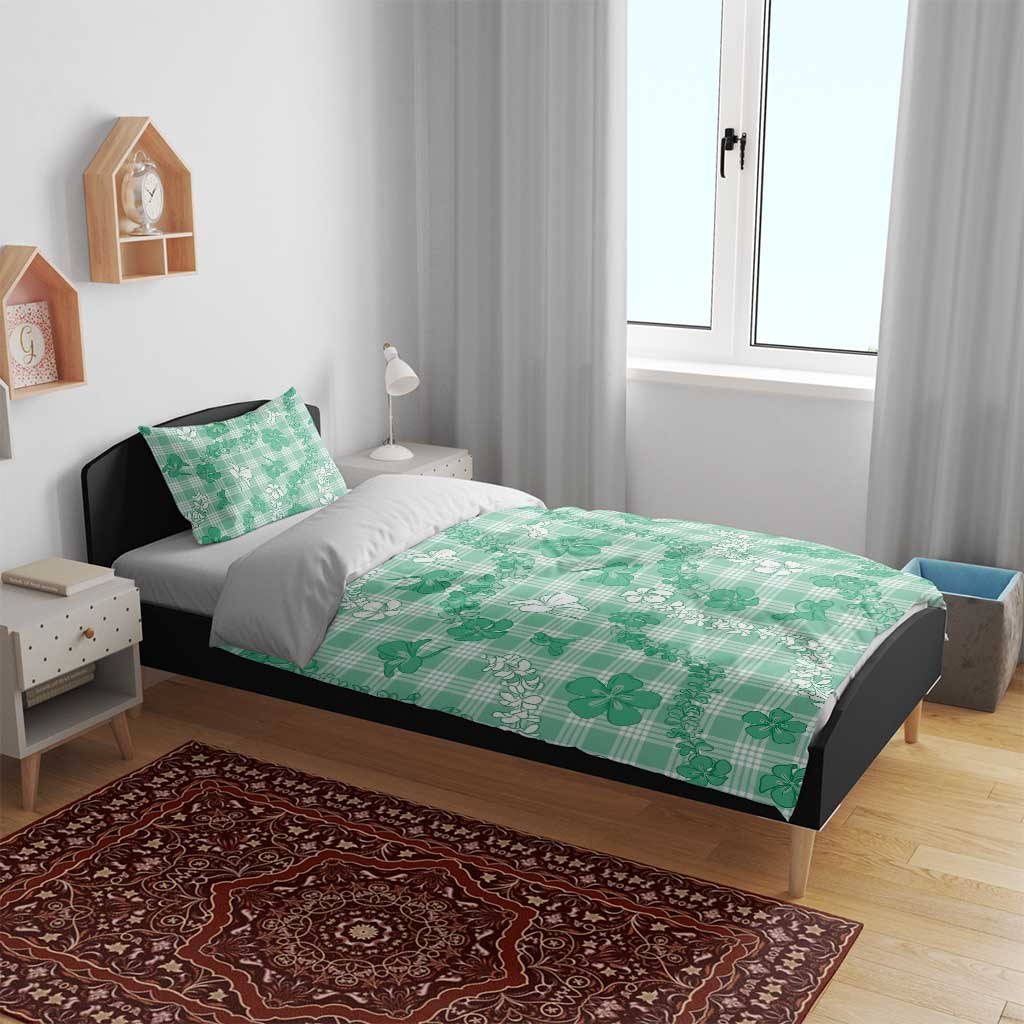 Omaomao Aloha Hawaii Bedding Set Plumeria Lei With Palaka Motif - Polynesian Pride