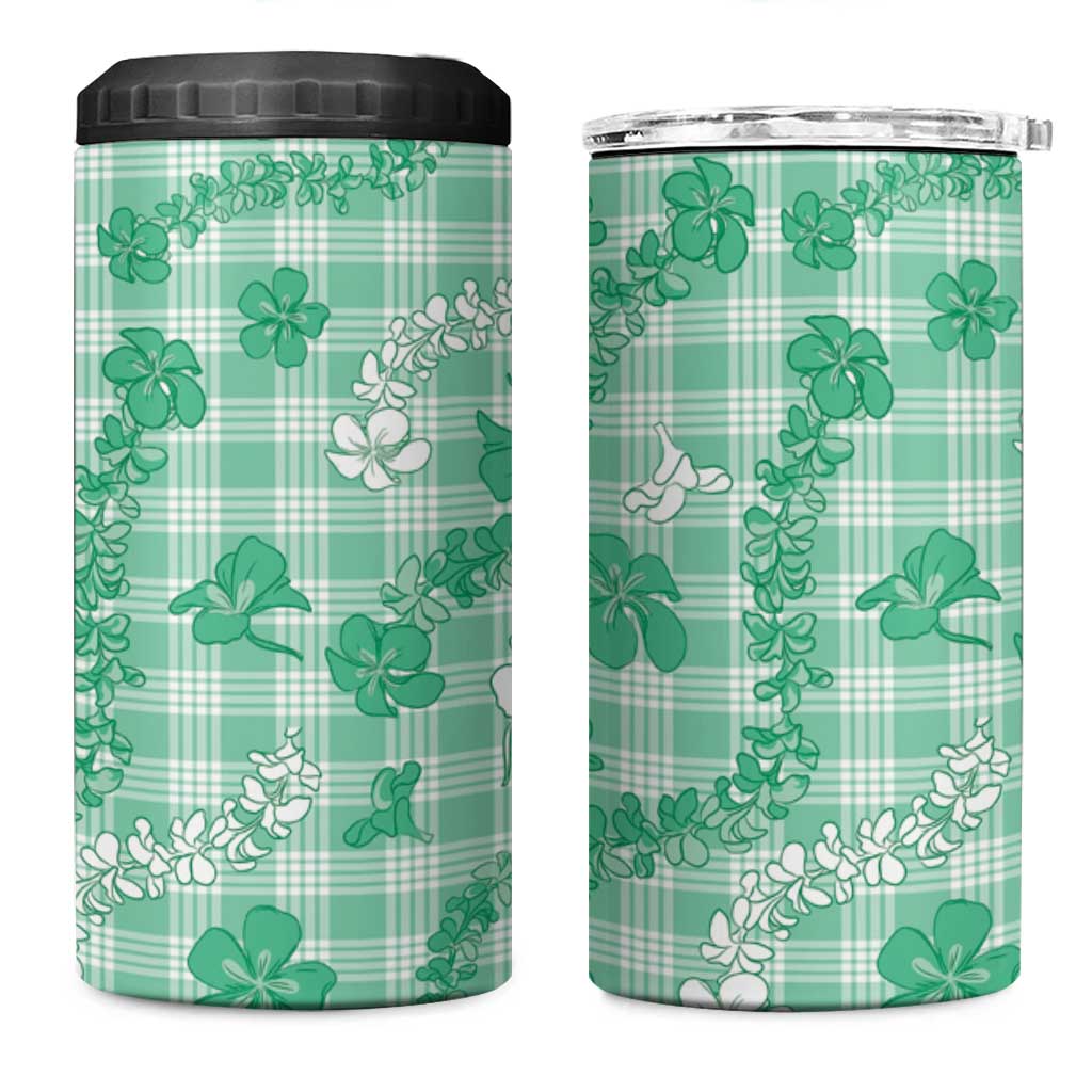 Omaomao Aloha Hawaii 4 in 1 Can Cooler Tumbler Plumeria Lei With Palaka Motif - Polynesian Pride