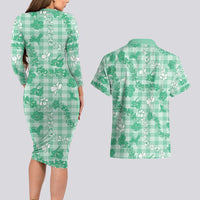 Omaomao Aloha Hawaii Couples Matching Long Sleeve Bodycon Dress and Hawaiian Shirt Plumeria Lei With Palaka Motif LT14 - Polynesian Pride