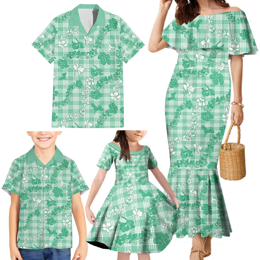 Omaomao Aloha Hawaii Family Matching Mermaid Dress and Hawaiian Shirt Plumeria Lei With Palaka Motif - Polynesian Pride