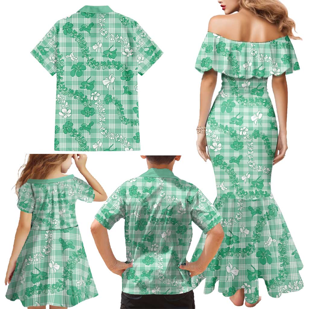 Omaomao Aloha Hawaii Family Matching Mermaid Dress and Hawaiian Shirt Plumeria Lei With Palaka Motif LT14 - Polynesian Pride