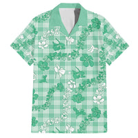 Omaomao Aloha Hawaii Family Matching Off The Shoulder Long Sleeve Dress and Hawaiian Shirt Plumeria Lei With Palaka Motif LT14 Dad's Shirt - Short Sleeve Green - Polynesian Pride