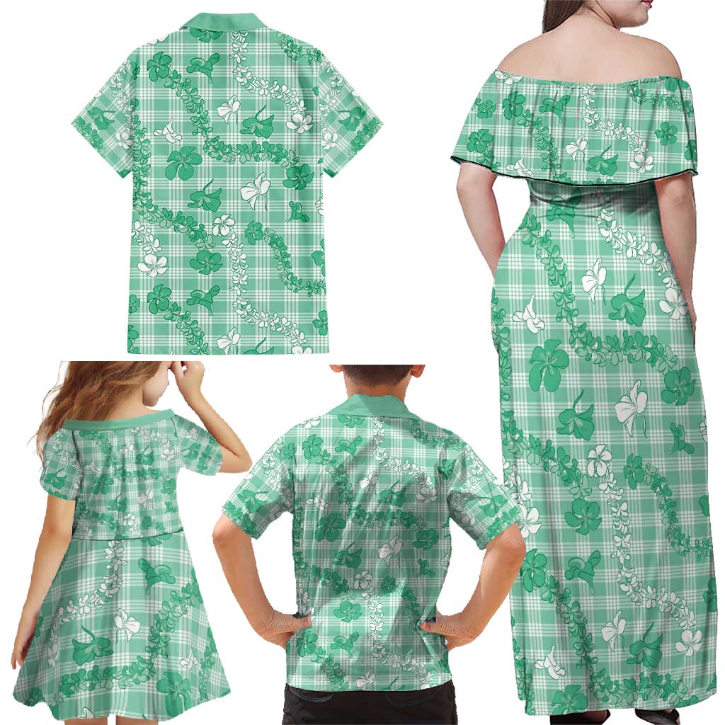 Omaomao Aloha Hawaii Family Matching Off Shoulder Maxi Dress and Hawaiian Shirt Plumeria Lei With Palaka Motif LT14 - Polynesian Pride