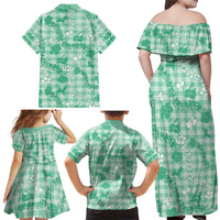 Omaomao Aloha Hawaii Family Matching Off Shoulder Maxi Dress and Hawaiian Shirt Plumeria Lei With Palaka Motif LT14 - Polynesian Pride