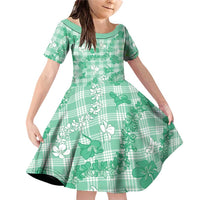 Omaomao Aloha Hawaii Family Matching Off Shoulder Short Dress and Hawaiian Shirt Plumeria Lei With Palaka Motif LT14 Daughter's Dress Green - Polynesian Pride