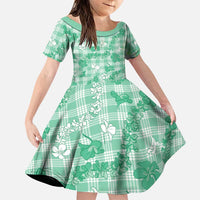 Omaomao Aloha Hawaii Family Matching Puletasi and Hawaiian Shirt Plumeria Lei With Palaka Motif LT14 Daughter's Dress Green - Polynesian Pride