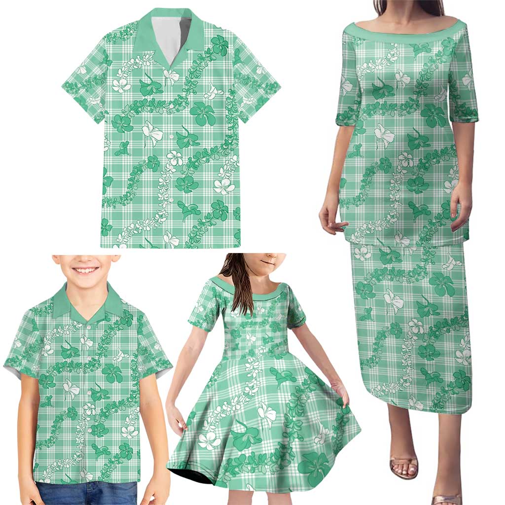 Omaomao Aloha Hawaii Family Matching Puletasi and Hawaiian Shirt Plumeria Lei With Palaka Motif LT14 - Polynesian Pride