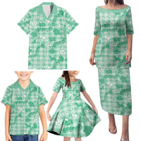 Omaomao Aloha Hawaii Family Matching Puletasi and Hawaiian Shirt Plumeria Lei With Palaka Motif LT14 - Polynesian Pride