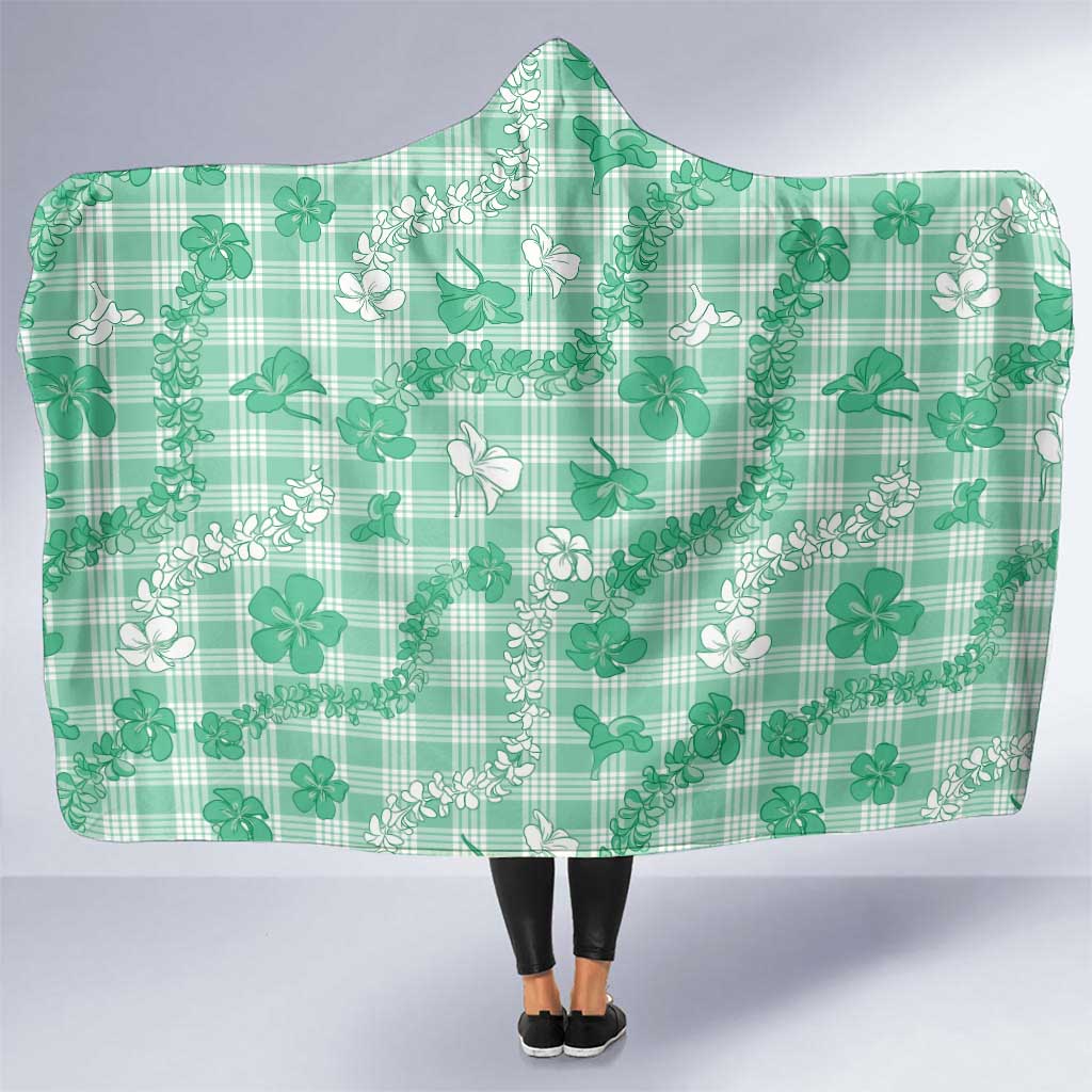 Omaomao Aloha Hawaii Hooded Blanket Plumeria Lei With Palaka Motif LT14 One Size Green - Polynesian Pride